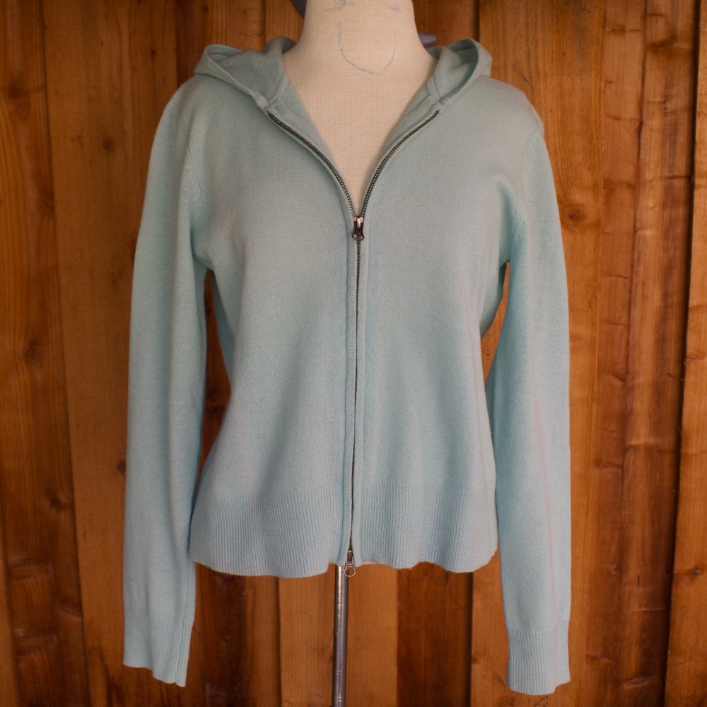Sundance 100% Lambswool Knitted Sky Blue Peace Zip Up Hoodie Size L